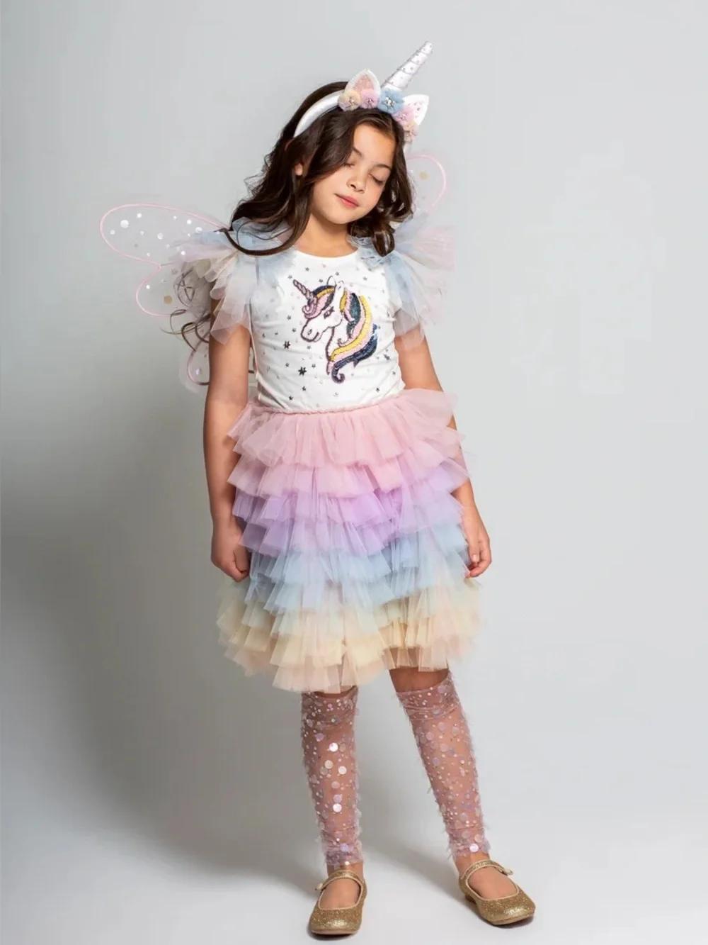 Tutu du monde Unbranded Girls' Pastel Rainbow Unicorn Costume Dress